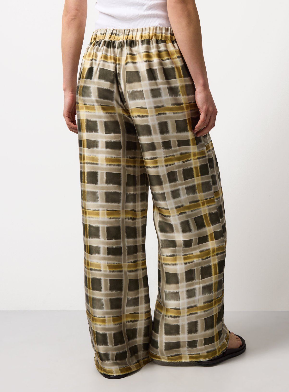 Yellow Checked Balloon Ultra Wide Leg Satin Trousers 10 - Image 4 thumbnail